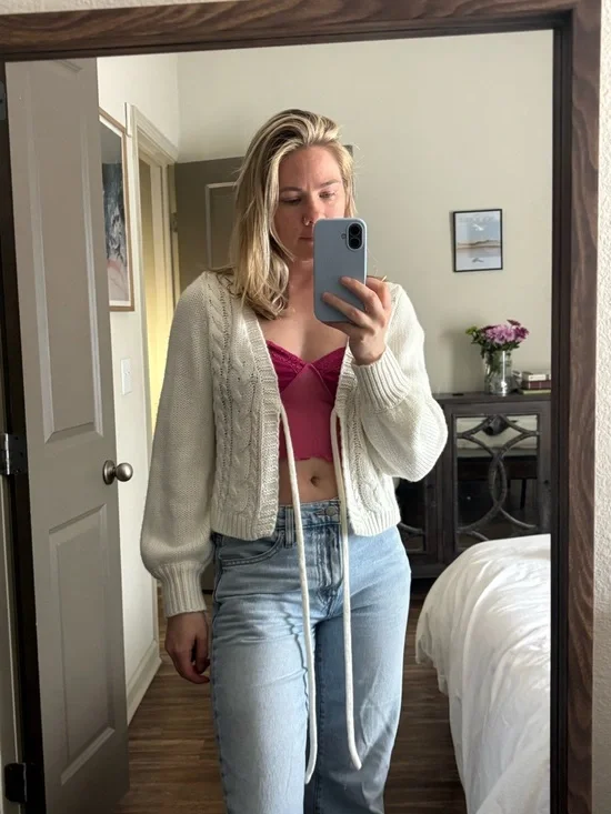 Cozy Cream Cable-Knit Tie-Front Sweater - Picture 6 of 8